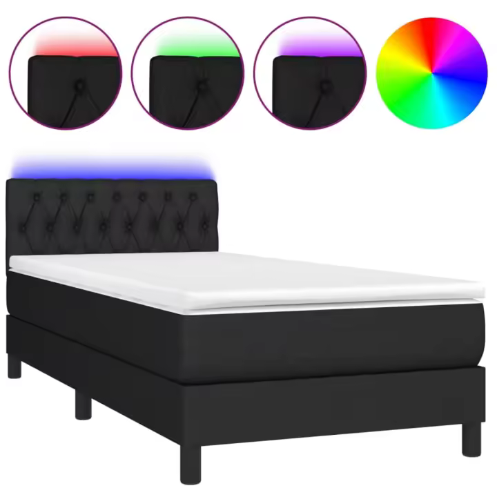 vidaXL Cama box spring colchón y luces LED tela negro 100x200 cm - 1