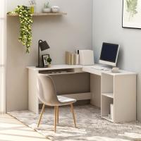 vidaXL Escritorio forma de L madera contrachapada 120x140x75 cm en color Blanco/Blanco brillante/Gris hormigón y más | estructura resistente ideal para salón dormitorio o estudio - details 0