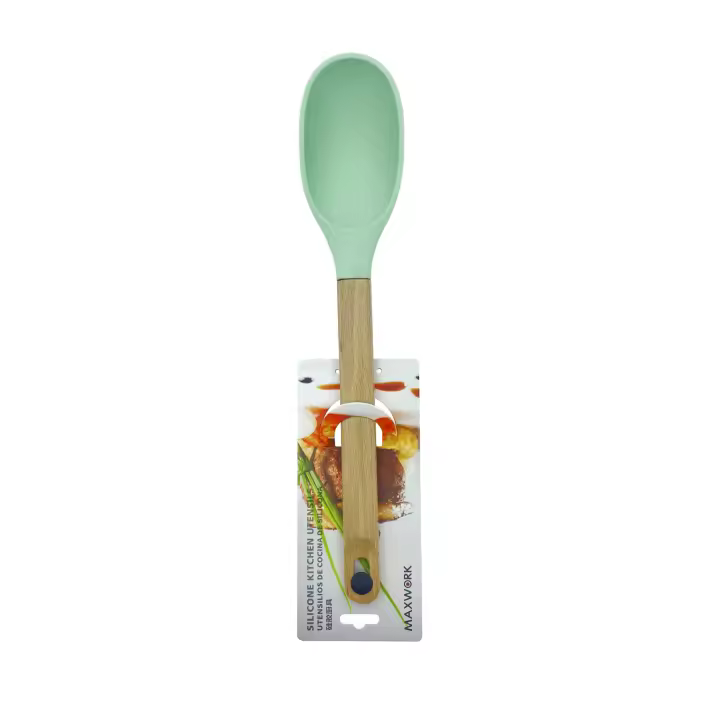 MAXWORK Cuchara de silicona 34cm con mango de madera,utensilios de cocina - 1