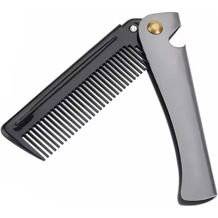 Peine para barba, plegable, redondo de acero inoxidable, de bolsillo, para peluquería, pequeño y portátil. - 1