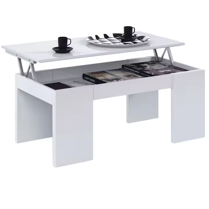 Miroytengo Mesa de centro salón comedor elevable Kendra blanco brillo 43x100x50 cm - 1