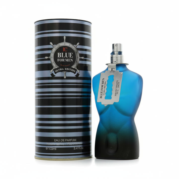 Perfume masculino Blue For Men Ultra Edition Eau de Parfum, fragancia moderna y fresca con carácter elegante, ideal para el día a día o la noche. Presentado en frasco icónico con estuche cilíndrico original. 🚚 Envíos a España 24/48 horas.