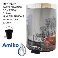 PAPELERA AMIKO DE ACERO INOXIDABLE CON PEDAL Y CUBETA INTERIOR EXTRAIBLE DE 5 LITROS MODELO TELEPHONE - details 0