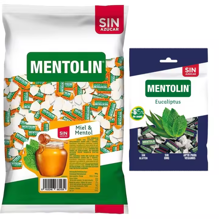 Mentolín caramelos duros miel mentol s/a bolsa 1kg y de regalo eucaliptus s/a bolsa 100g - 1