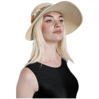 Kebedo Moda Sombrero de Paja para Mujer, Visera de ala Ancha, Banda Floral, Gorro de Sol para Verano, Protección UV, Pamela Plegable, Transpirable y Ligero Talla única ajustable 56-57CM - details 2