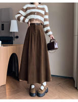 Falda Larga De Corduroy Elegante Para Invierno A-Line Con Cintura Empirica Y Cinturón Amplio Estilo Coreano Moda Feminina - details 12