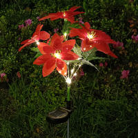 Lámpara Solar De Navidad En Forma De Flor Roja Decoración De Jardín Y Césped Con Luz LED De Color Calido Flor Poinsettia - details 2