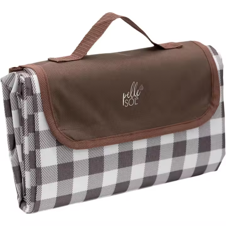 Manta de picnic plegable para playa, exterior, impermeable, lavable a máquina, con asa para playa, senderismo y camping, 200 x 140 cm (marrón) - 1