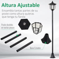 Outsunny Farola Solar con Panel Solar a Cargar Batería Protección al Ambiente 6 LED Perfecto para Noche Encendido Automático Autonomía de 6 Horas Instalar Fácil Negro Ф26,5 x 177cm - details 3