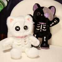 Muñeco De Peluche Gato Esqueleto Negro Kawaii Creativo Animal De Peluche Cojín Gótico Para Niños Regalos De Halloween Tamaño 40cm Relleno De Algodón PP - details 3