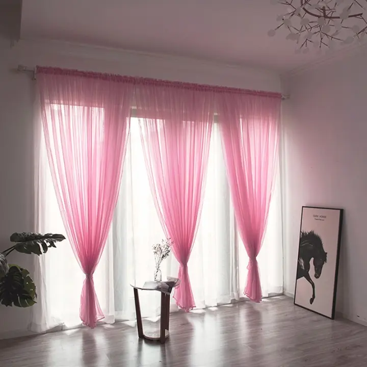 Cortina De Tules Sólida Y Transparente 100x200cm Para Sala De Estar Y Dormitorio Panel De Cortina Exterior Moderno Sin Doble Capa Ni Aislamiento Solar - 1