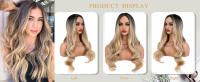 Pelucas Sintéticas Largas Ombre Rubio Platinado 26 Pulgadas Onduladas Para Mujeres Naturalista Middle Part Para Uso Diario Y Fiestas - details 2