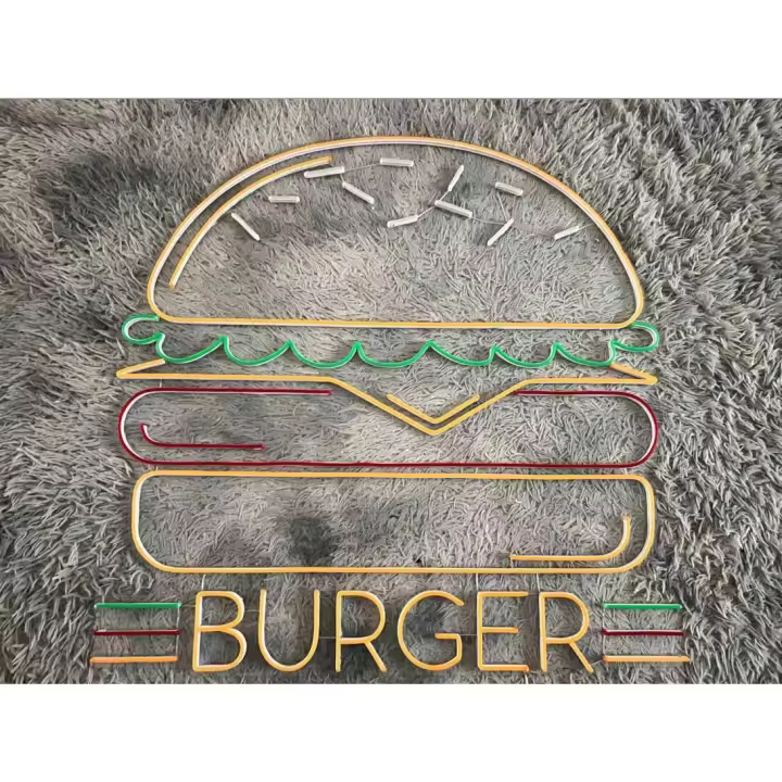 Anuncio luminoso de hamburguesa grande - Decoración personalizada para restaurante de comida rápida - Arte de pared para tienda de hamburguesas - Regalos para amantes de las hamburguesas. - 1