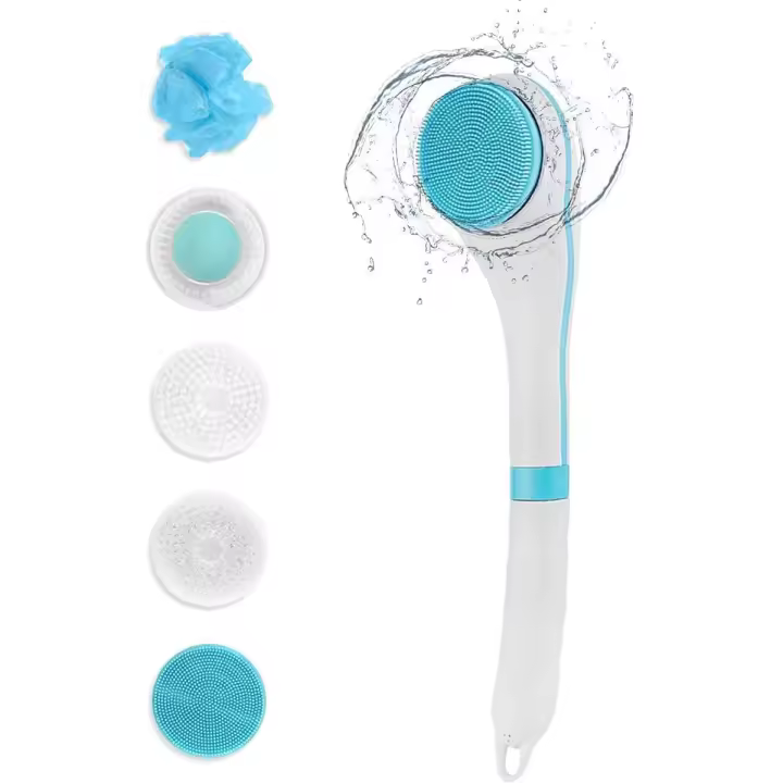 Juego de cepillos corporales eléctricos, cepillo de baño recargable e impermeable, cepillo giratorio para la piel con 4 cabezales de cepillo para limpiar, masajear y exfoliar para mujeres y hombres - 1