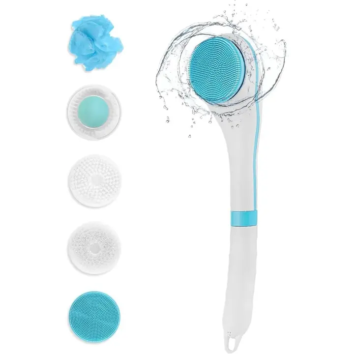 Juego de cepillos corporales eléctricos, cepillo de baño recargable e impermeable, cepillo giratorio para la piel con 4 cabezales de cepillo para limpiar, masajear y exfoliar para mujeres y hombres - 1
