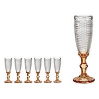 MAXHOME-Set 6 Copa cava vidrio dec puntos pie rojo -Ambar180ml - details 0