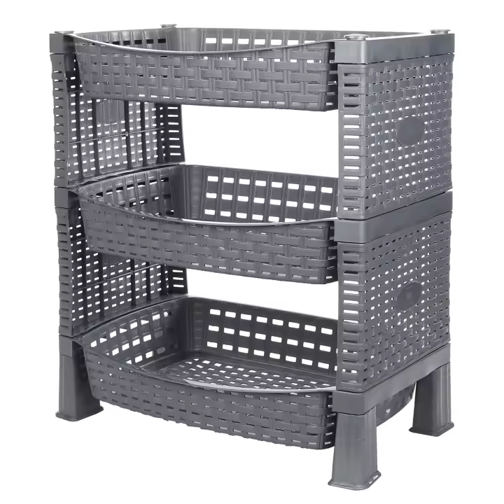 Estantería para Verduras con 3 Estantes. Color Gris y Blanco. Tamaño: 41x30x47 cm. Verdulero de Plástico Estilo Ratán. Carrito para Comida Resistente, Perfecto para Almacenar Fruta y Verdura. - 1