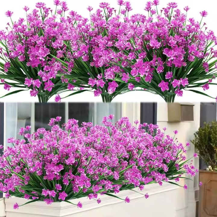 SOMY 8 plantas y flores artificiales para exteriores, flores artificiales resistentes a los rayos UV - 1