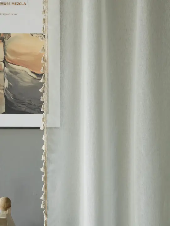 Cortinas Transparentes Beige Y Blancas Estilo Coreano Para Sala De Estar Y Dormitorio Función De Sombrío 70-90% Material Poliéster 100% - 1