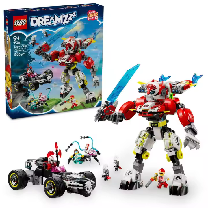 LEGO 71497 DREAMZzz Meca Tigre de Cooper y Bólido de Zero, Coche y Robot de Juguete para Niños y Niñas de 9 Años o Más, Juego de Roles con Minifiguras y Figura Articulada, Regalo de Cumpleaños - 1