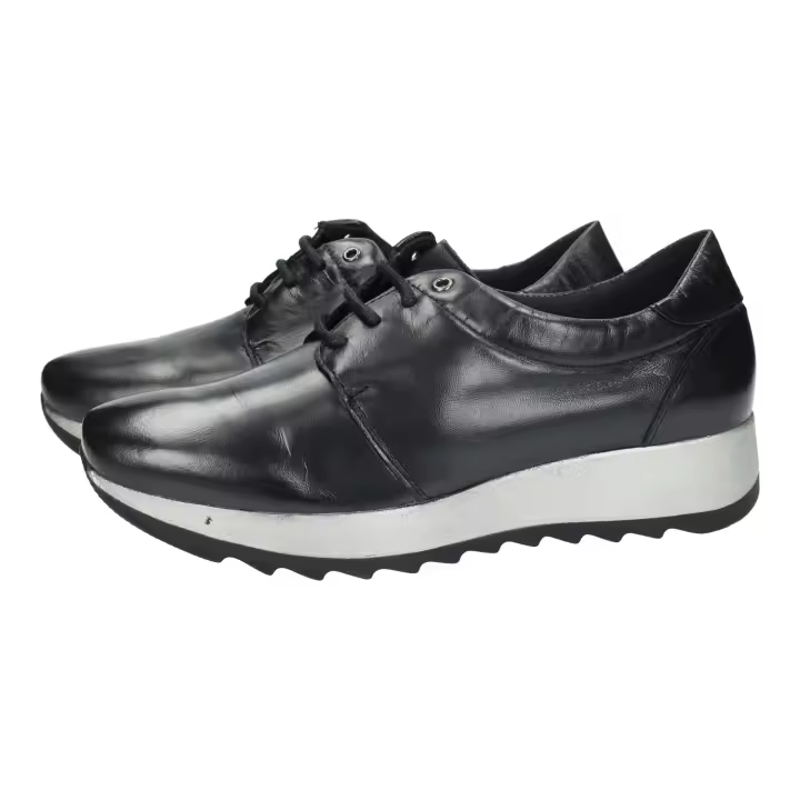 Zapatos Cordón marca ZAPATOP para mujer en color negro. Zapatos de cordón estilo deportivas para mujer, en color negro con un poco de cuña, zapatos de piel hechos en España - 1