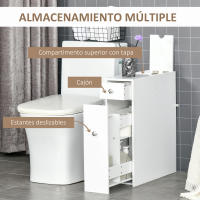 HOMCOM Armario Auxiliar de Baño Mueble de Baño Estrecho con 2 Cajones y Compartimiento Superior con Tapa para Lavabo Ducha 17x48x58 cm Blanco - details 4