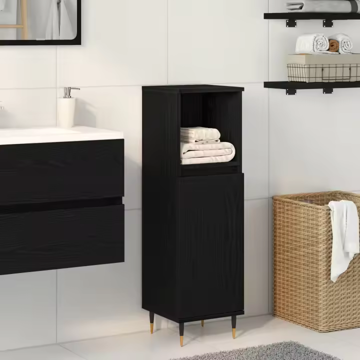 Cabinet de Baño vidaXL Negro Roble 30x30x100 cm Madera Ingenierizada - 1