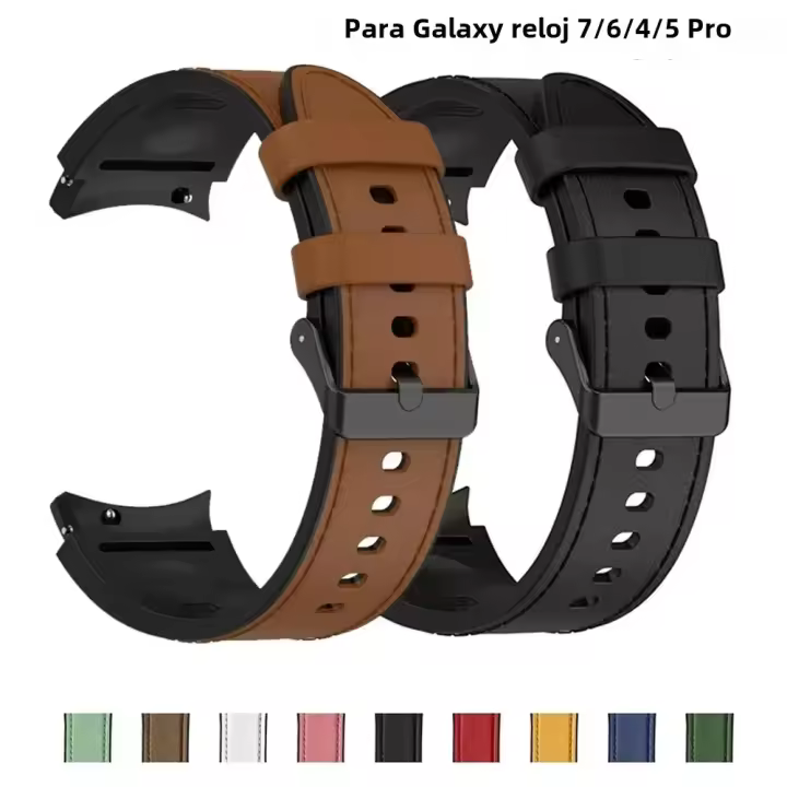 Correa De Reloj Samsung Galaxy Watch 7 6 5 4 pro Classic 47 43mm 46mm 40mm 44mm De Silicona Y Cuero Reemplazo De Pulsera Unisex - 1
