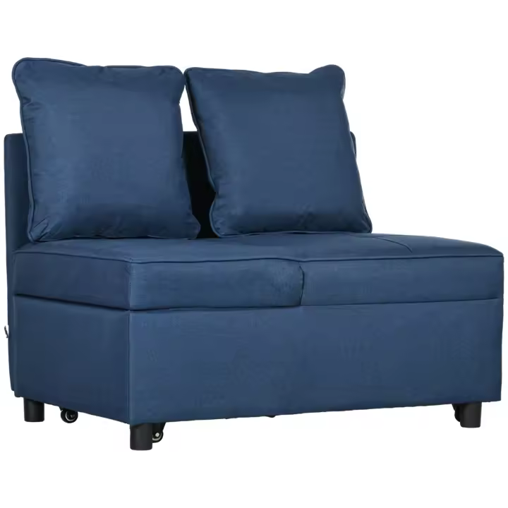 HOMCOM Sofá Cama 3 en 1 Sofá Cama de 1 Plaza con Respaldo Ajustable Sillón Cama Individual con Almohadas para Dormitorio Sala de Estar Apartamento Azul - 1