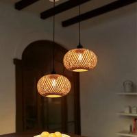 Lámpara Colgante De Bambú Tejida Decorativa Para Pasillo Y Sala De Estar E27 Fuente De Iluminación Moderna Y Retro - details 2