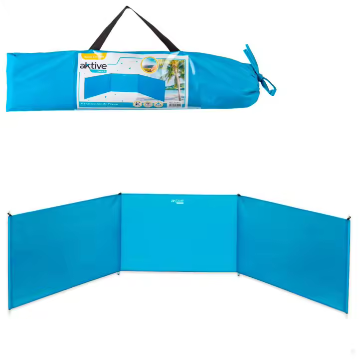 Paravientos Aktive Beach plegable protección UV + bolsa de transporte azul 84x300 cm - 1