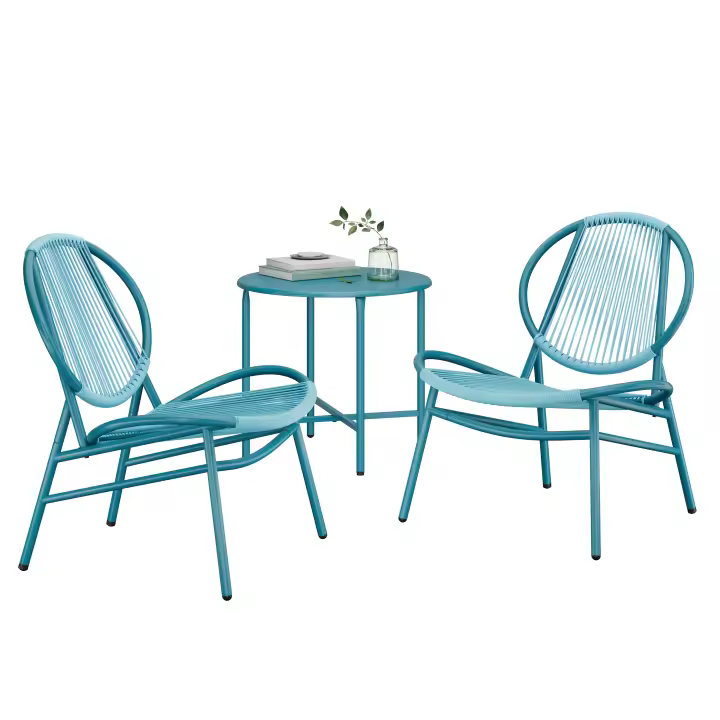SONGMICS Conjunto Muebles de Jardín, 3 Piezas, Sillas Acapulco, Asientos de Exterior, Mesa Auxiliar y 2 Sillas, Conjunto para Interior y Exterior, Patio Balcón, Negro Tinta/Azul Lago - 1