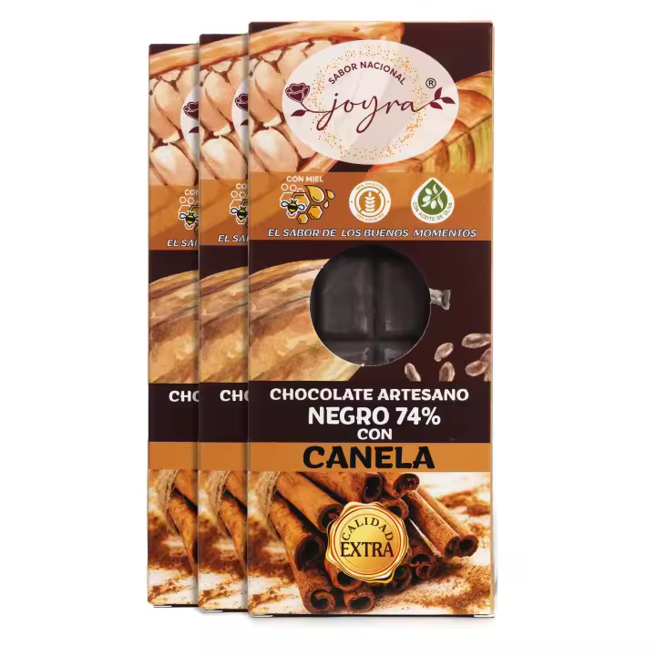 ARTE SABOR Pack 3 Tabletas de chocolate artesanal((74% Cacao) con canela y miel, 100g cada una. 6,8x1,3x16,8 Cm. - 1