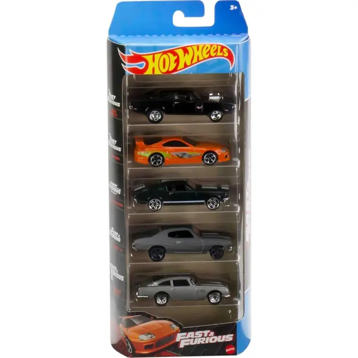 Hot Wheels Fast and Furious Box Caja COLECCIONISTA 5 modelos de coche '70 Dodge Charger R/T, Toyota Supra, '67 Custom Mustang, '70 ChevelleTM 55TM y Aston Martin 1963 D85 – Escala 1:64. Una de las cajas más buscadas por los coleccionistas. Mattel Games - 1