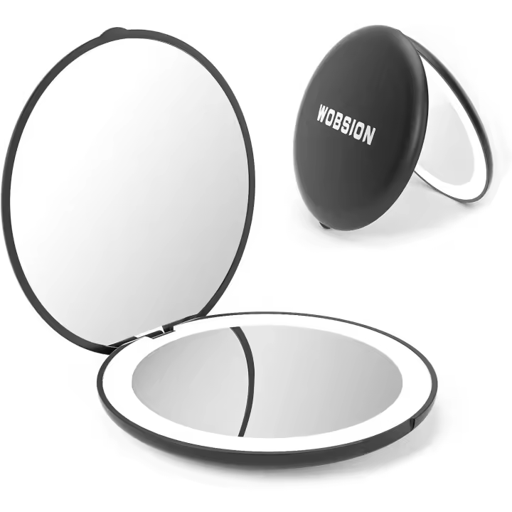 Espejo de maquillaje, recargable, regulable, con luz LED, aumento de 1x/10x y luz, portátil de 4 pulgadas para bolso, color negro - 1