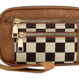 Carteras de mano a cuadros para mujer - Cartera de cuero con tarjetero para teléfono (marrón) - 1