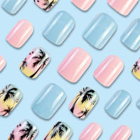 Kit De Uñas Postizas De Presión Para Mujeres Y Niñas 24 Piezas Juego De Uñas Postizas Cortas Cuadradas Con Diseño De Flores Geométricas Y Brillo Moda Oficina - details 24