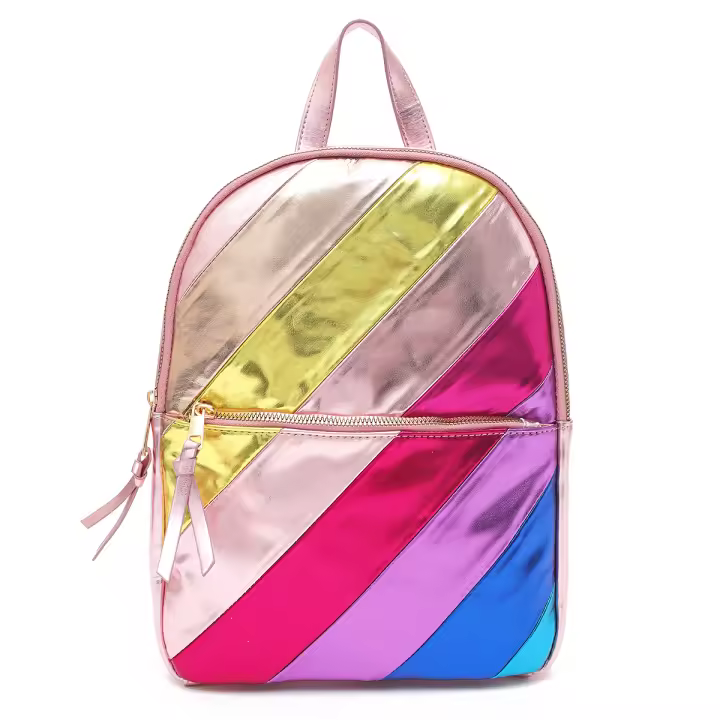 Mochila Grande De Cuero PU Brillante Para Mujer Moda Colorida Con Rayas En Estilo Casual Diario Viaje Escuela Universidad Salida Vacaciones - 1
