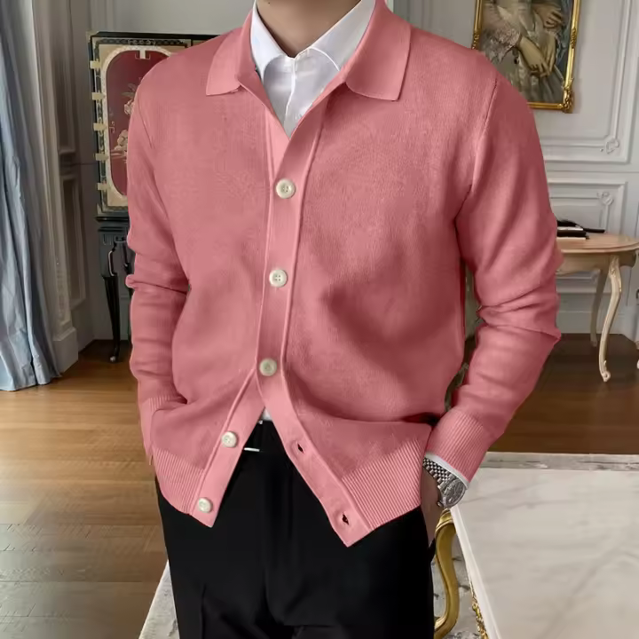 Chaqueta De Punto Para Hombre Con Cuello En V Y Botones Manga Larga Ajustada Estilo Casual Poliéster Y Spandex - 1
