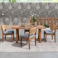 Juego de Mesa de Comedor de Exterior de 5 Piezas para 4, Respaldo de Silla de Ratán PE, Tabla de Mesa y Sillas de Madera de Acacia, Patio de Jardín - details 3