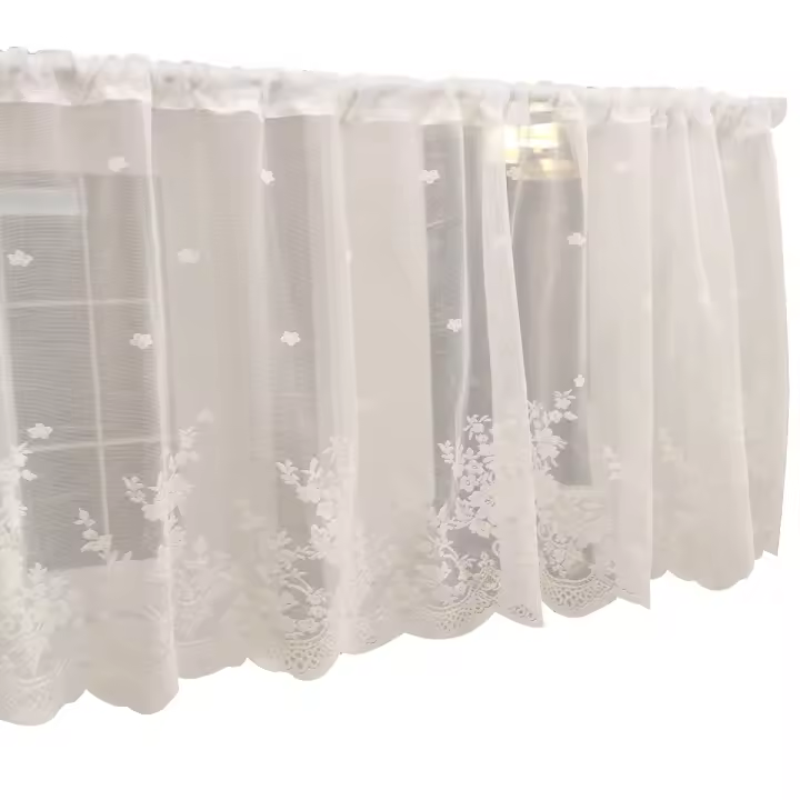 Cortina Blanca De Encaje Floral Bordado Semi Transparente 1 Pieza Polyester Translúcida Sin Doble Capa Ni Aislamiento Solar - 1