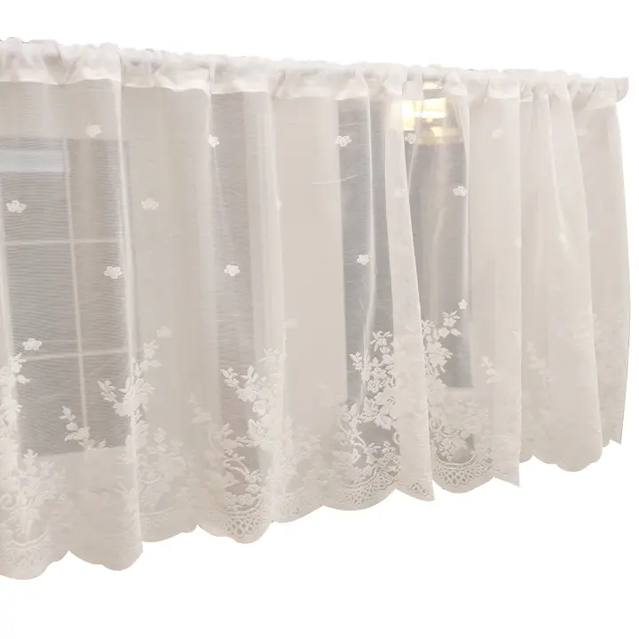 Cortina Blanca De Encaje Floral Bordado Semi Transparente 1 Pieza Polyester Translúcida Sin Doble Capa Ni Aislamiento Solar - 1