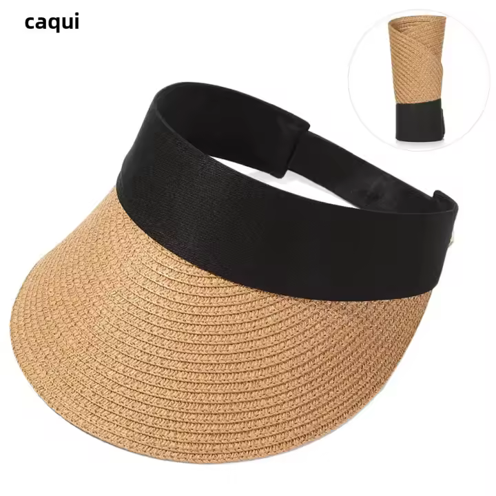 Sombrero De Playa Plegable Para Mujer Sombrilla De Verano Protección Solar Algodón Y Lino Estilo Casual Gorro De Paja Ancha - 1