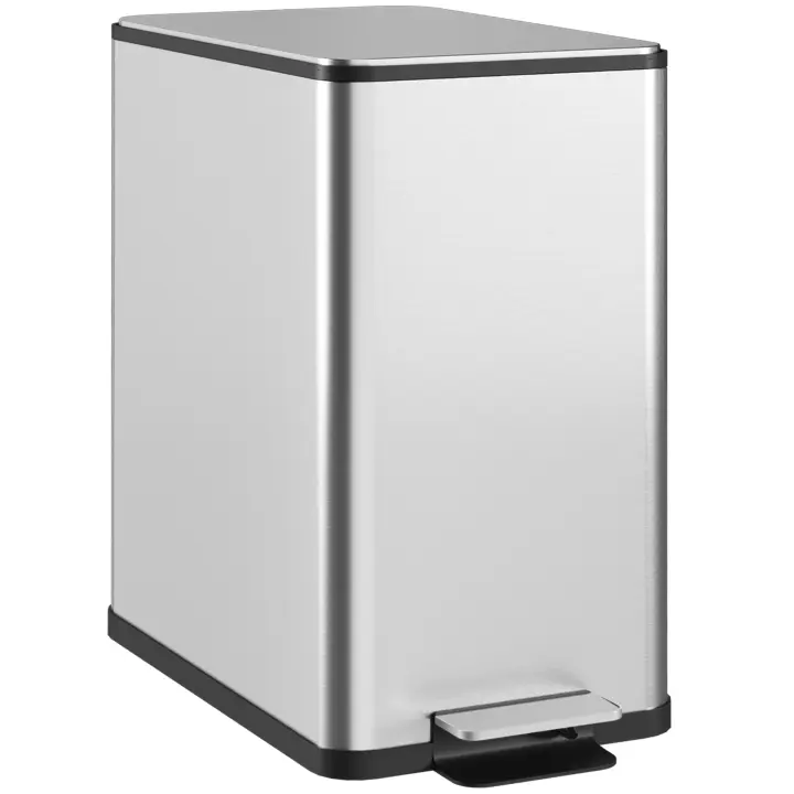 HOMCOM Cubo de basura de cocina de 10 l, de acero inoxidable, con pedal y tapa de cierre suave, compacto, con cubo interior extraíble, 17,5 L x 35 W x 39 H cm - 1