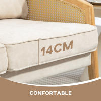 HOMCOM Sofá de 2 Plazas Tapizado en Chenilla Sofá de Salón con 2 Almohadas Lavables y Reposabrazos de Ratán Sintético Sofá Pequeño Carga 240 kg 123x75x88 cm Beige - details 1