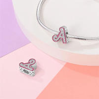 925 Plata Esterlina Romántica Rosa 26 Letras DIY Encantos Bolas Adecuadas Para Pulseras Pandora Joyería Fina Regalo De Cumpleaños - details 3