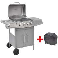 vidaXL Barbacoa Grill de Gas de Acero con 4+1 Quemadores con Ruedas Color Negro,  Plateado,  Negro y plateado y mas - details 1