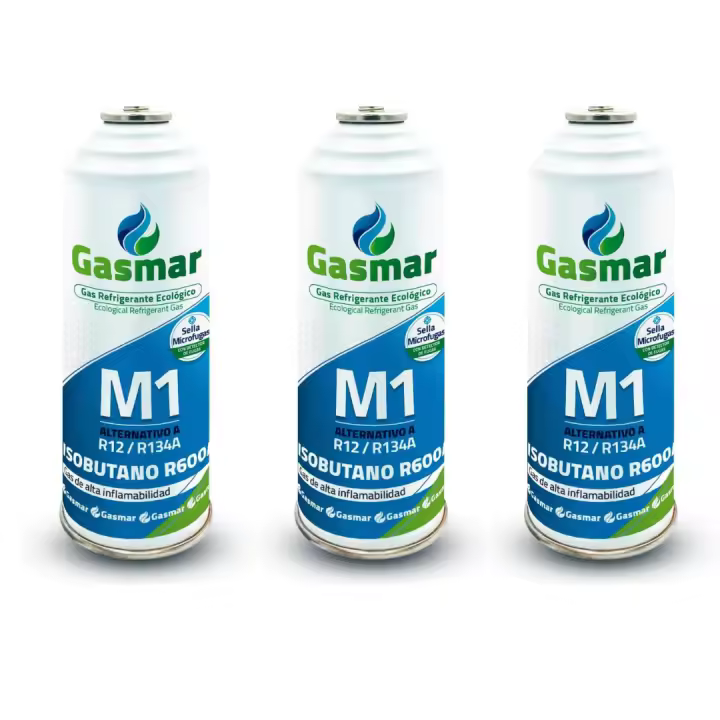 Envase sustituto alternativo R134A/ R12 Pack X3 Envase Gasmar M1 - 226gr 100% ecológico, eficacia, calidad y garantía. 100% orgánico - ecológico - La mejor solución para tu coche - Gasmar M1 226gr= 590gr R134A/ 680gr R12 - SIX PACK - EL MEJOR! - 1