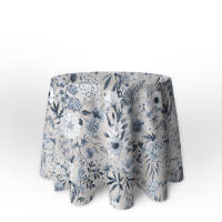 LaFábricadelasTelas - Falda o ropa de Mesa Camilla Redonda flores algodón color rojo-teja, gris-azul-marrón. Primavera Verano Loneta estampada flores algodón. Faldón Faldilla enagüilla - details 5
