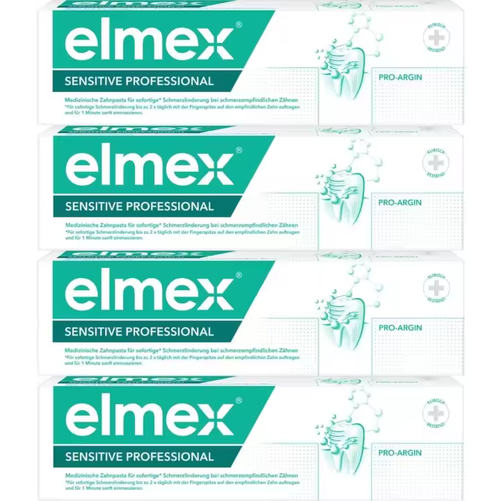 Elmex Pasta de Dientes Sensitive con Fluoruro de Amina | Pack 4 Uds x 75ml | 24 Horas de Protección | Fortalece los Dientes | Elimina la Placa y Limpia Suavemente - 1